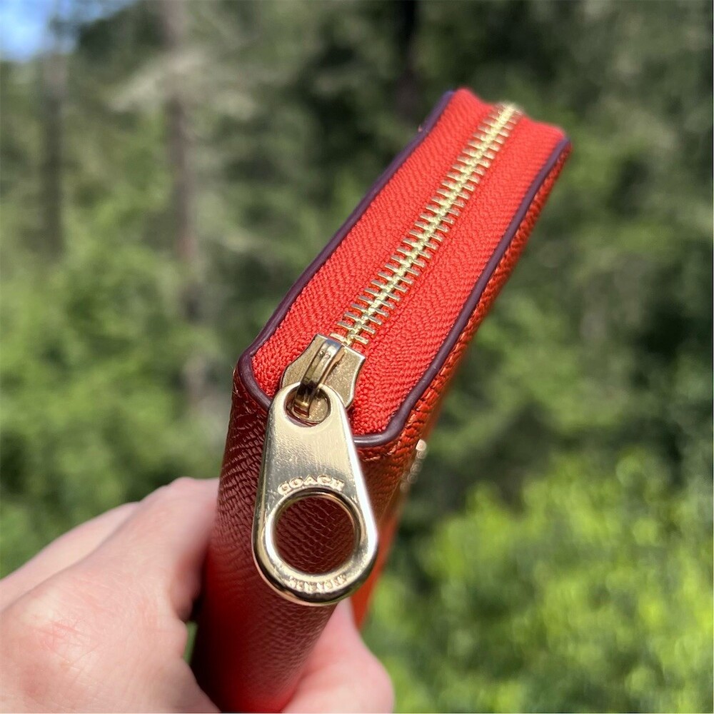COACH Long Zip-Around Crossgrain Leather Wallet RED with GOLD Hardware AUTHENTIC - Picture 6 of 13
